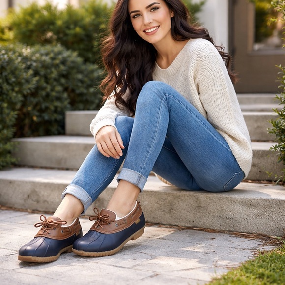 JBU Brown Navy Duck Shoes | Cozy Rain Winter Shoes | Size 7.5 - Picture 2 of 9